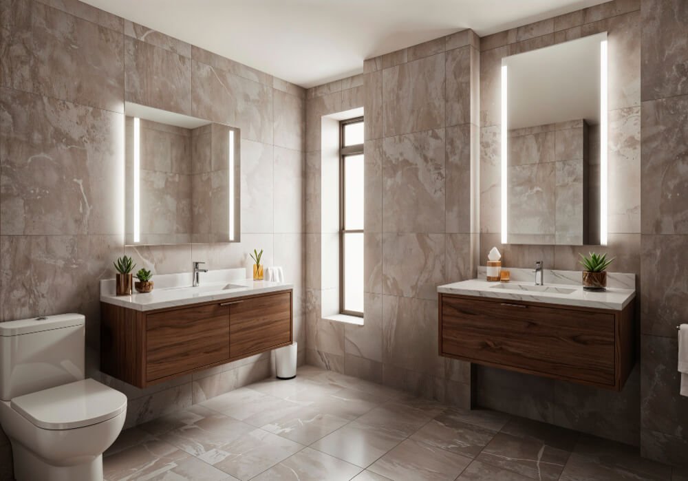 Small bathroom remodel Hialeah - Affordable contractors offering space-efficient bathroom renovation with smart storage, compact fixtures, and modern design solutions